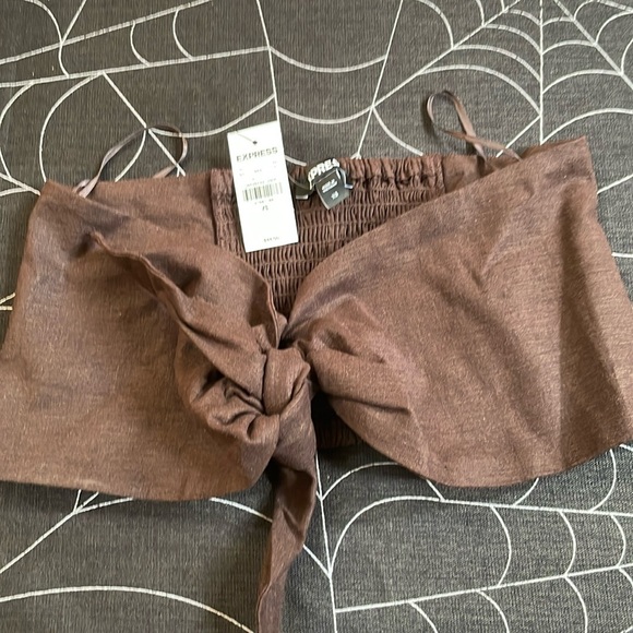 Express Tops - Express size XS crop top tie front knot chocolate brown NWT